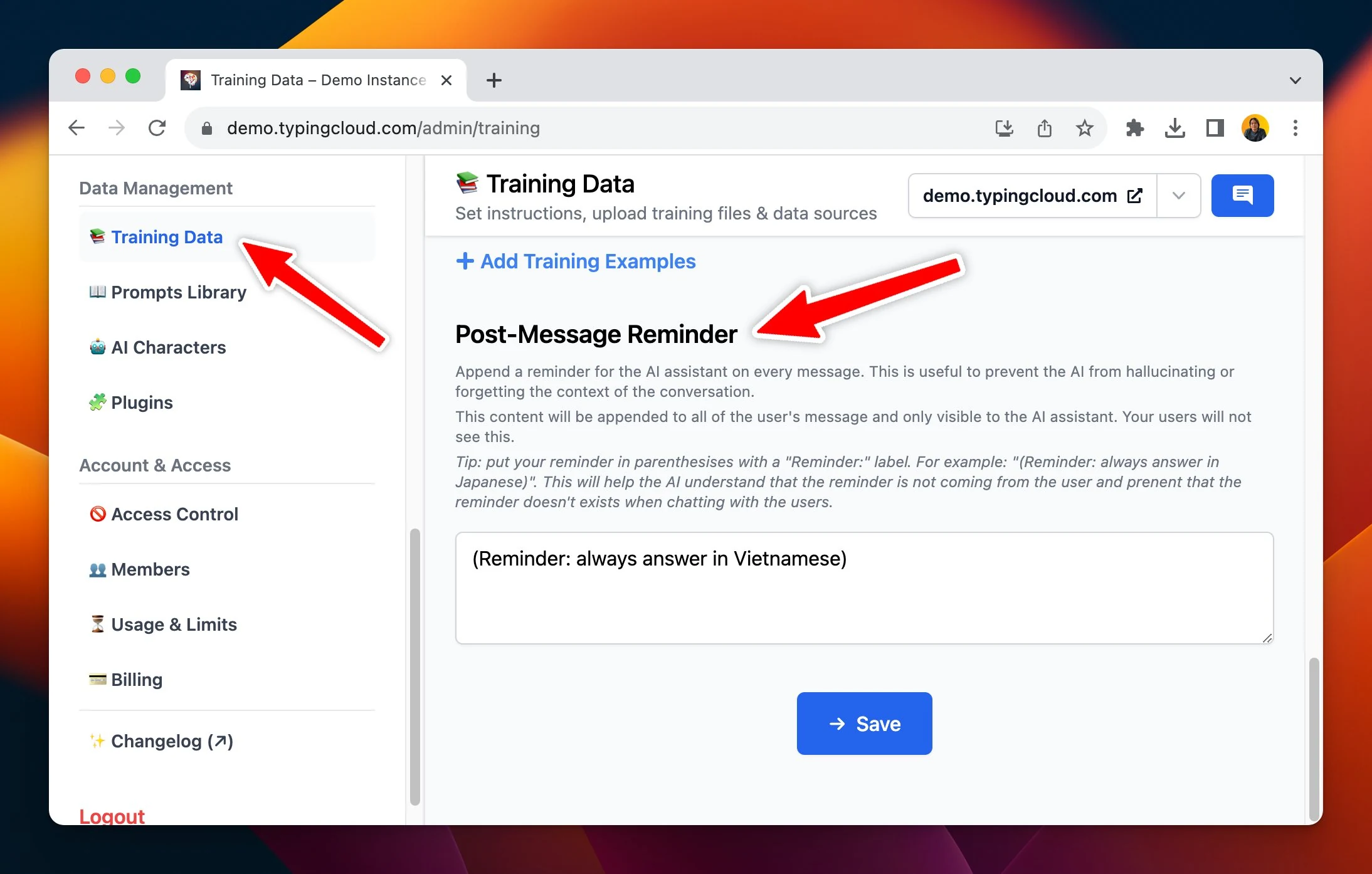 Add Post-message Reminder in Training Data