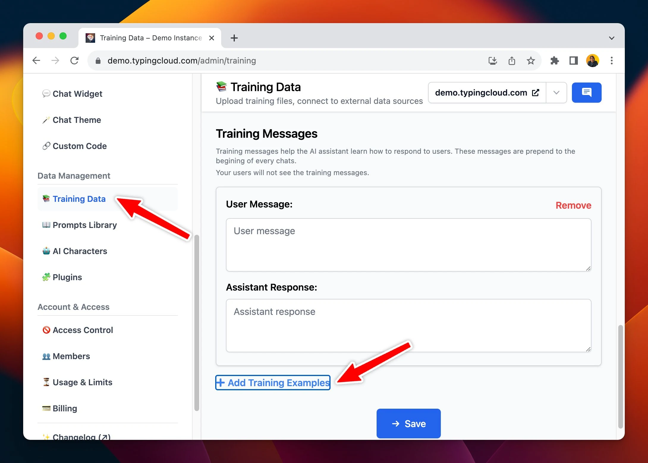 Add training examples in Training Data