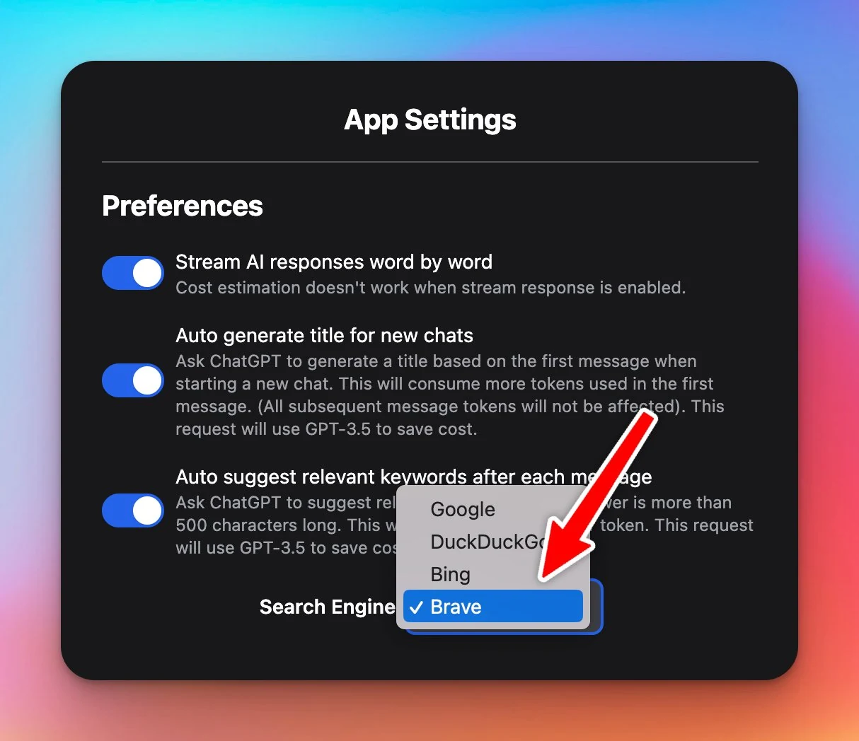 Added Brave to the search engine option