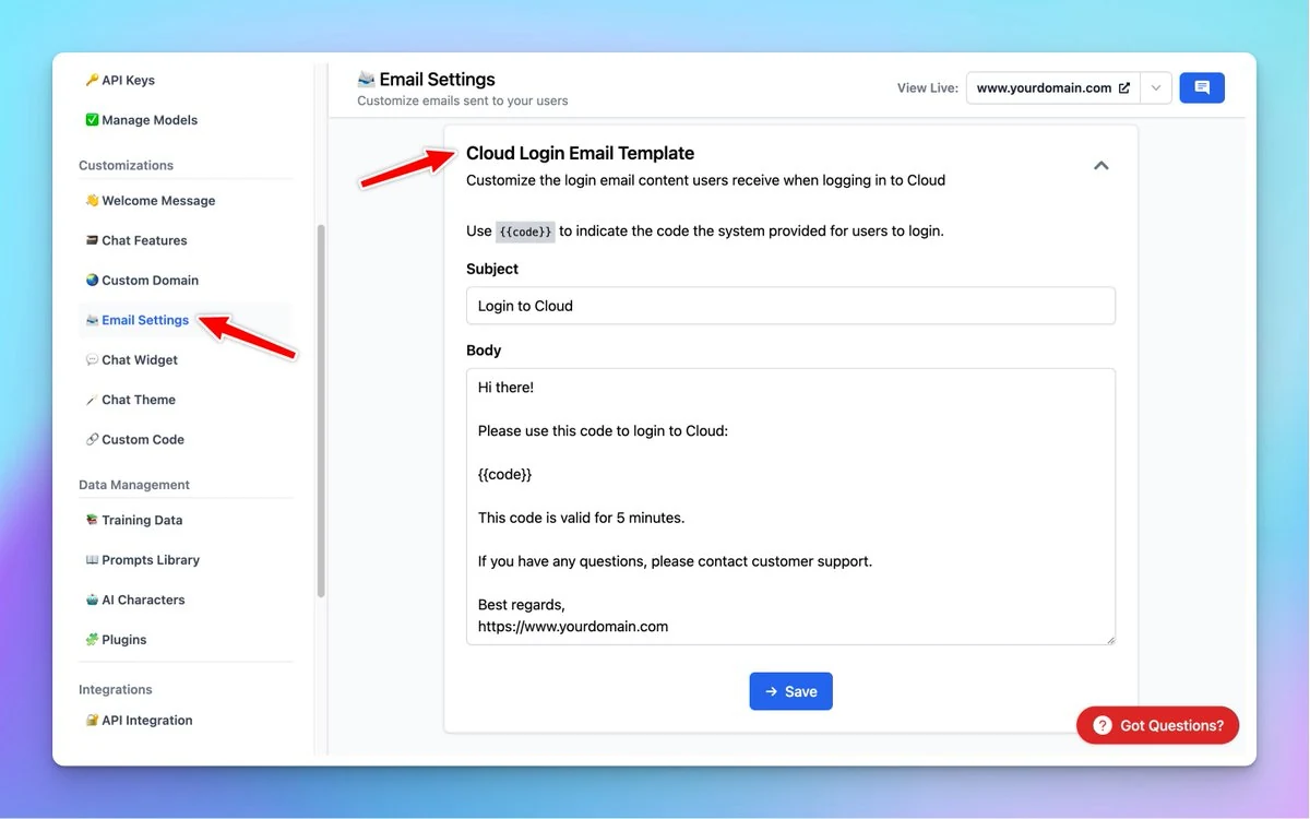 Customize cloud email login