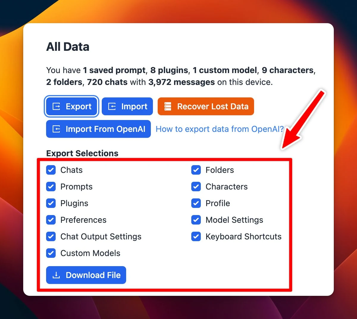 Export all TypingMind’s settings to JSON file