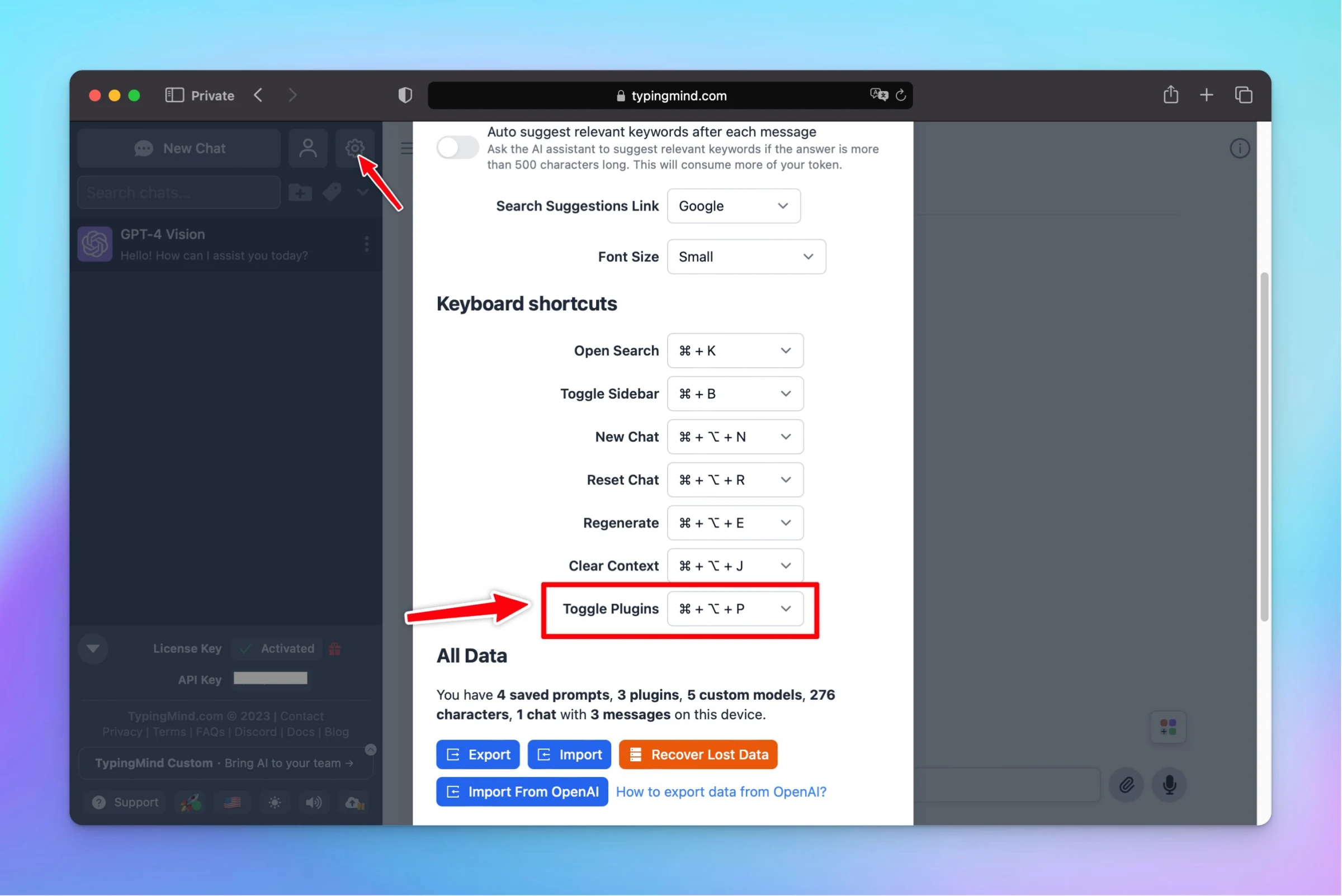 Keyboard shortcut for plugin activation