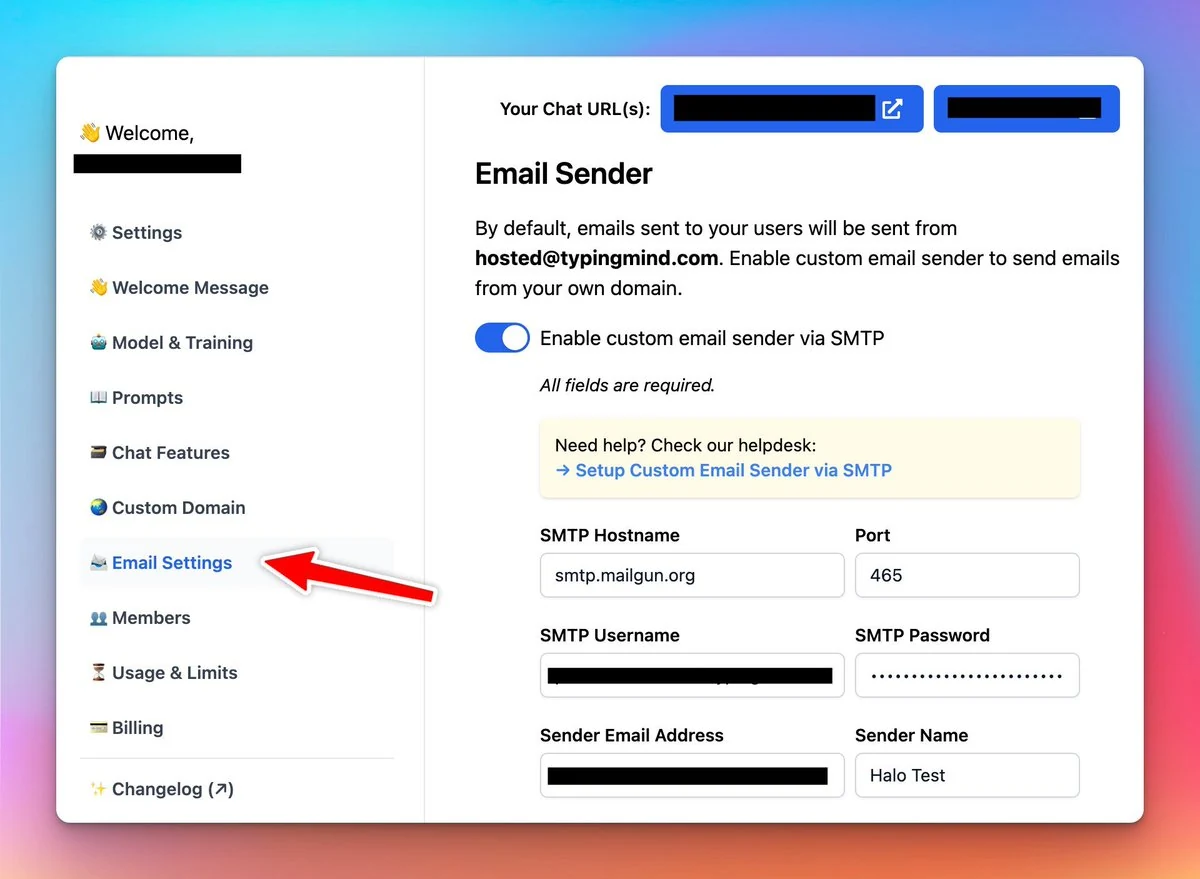 Sending emails using your own SMTP config