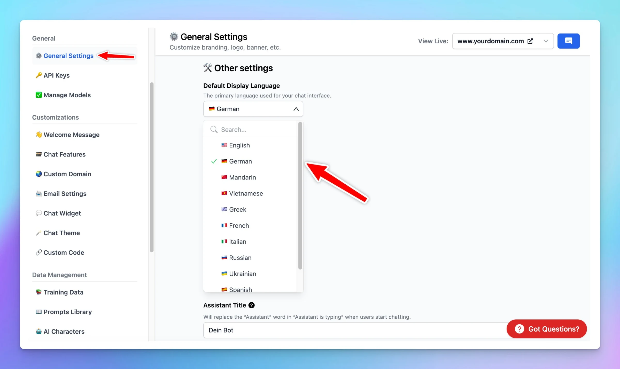 Set default language (screenshot 1 of 2)