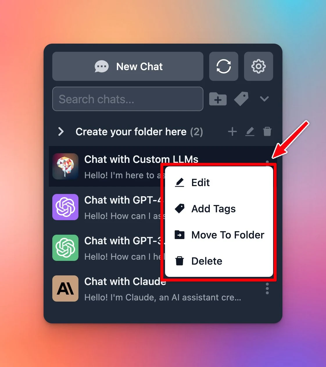 UI tweak: move chat management action buttons to a more menu