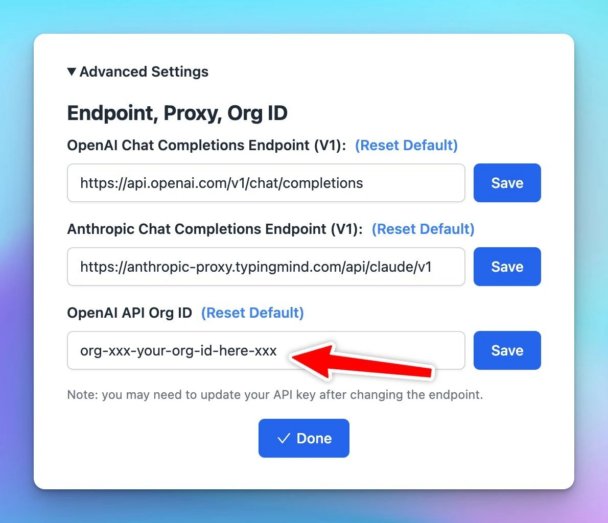 Use OpenAI API Org ID.