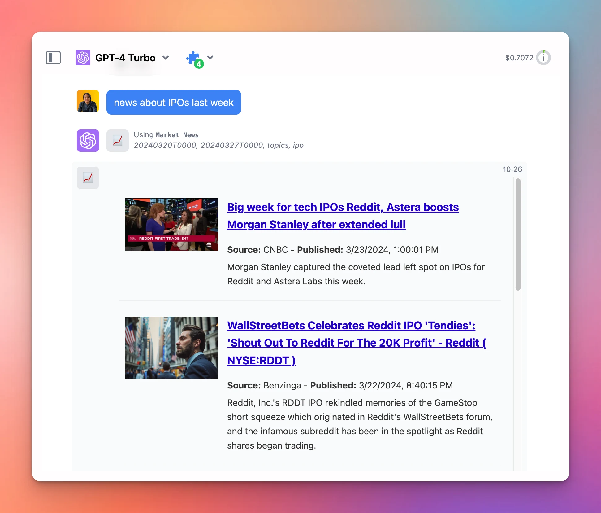 3 new built-in plugins: Web Reader, Stable Diffusion Image, Market News (screenshot 2 of 3)