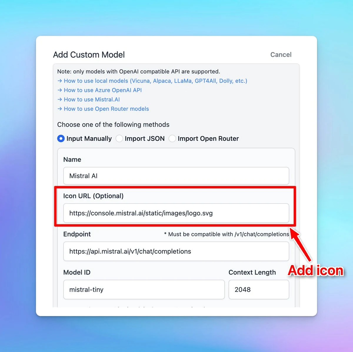 Add Icon for Custom model (screenshot 1 of 2)