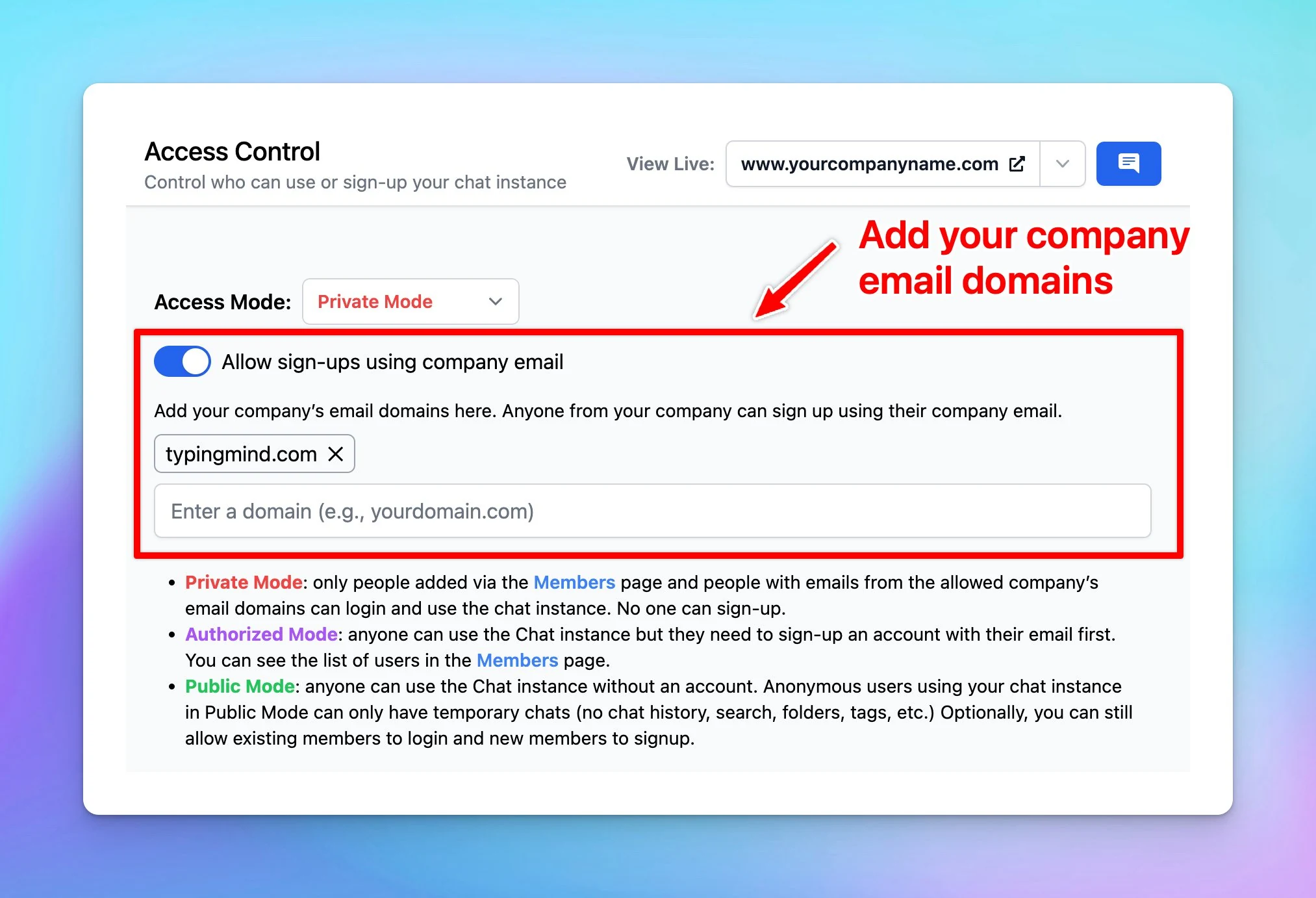 Allow sign-ups using company email