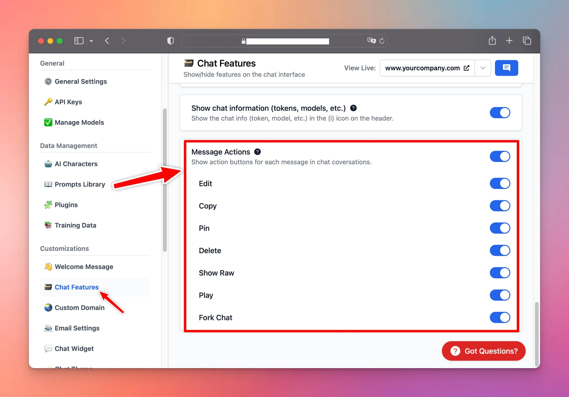 Control Message Actions (screenshot 1 of 2)
