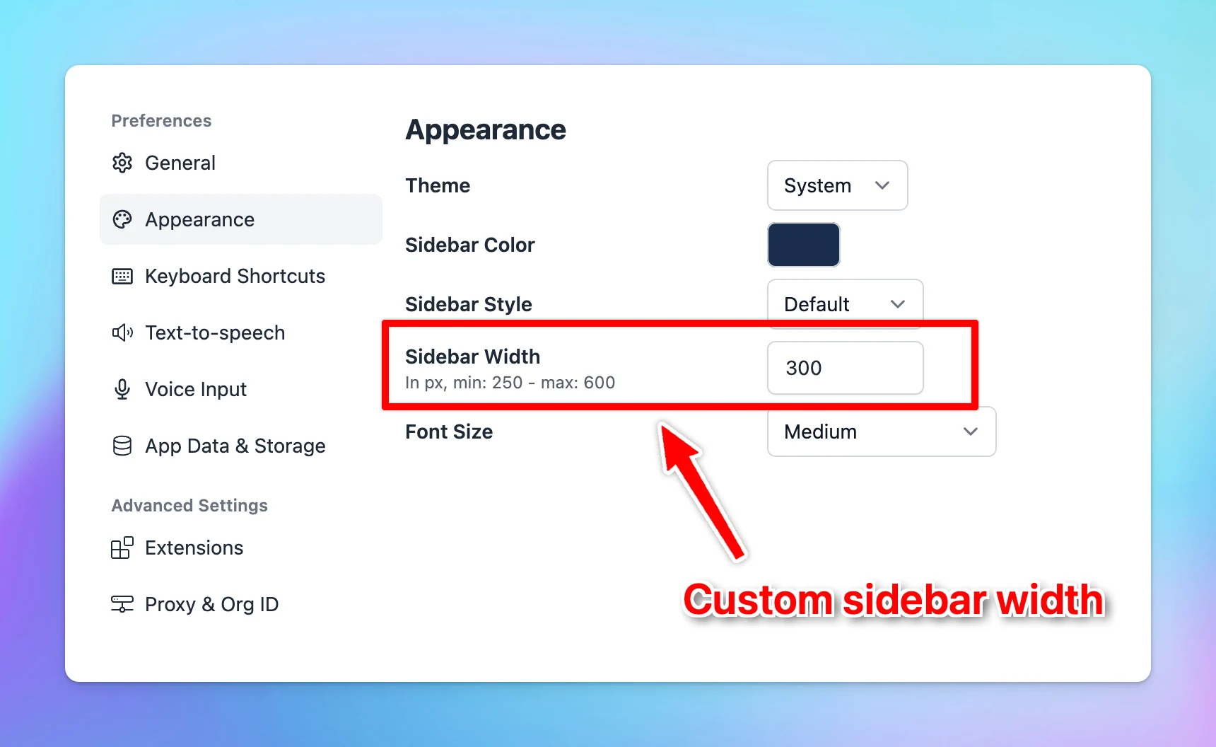 Customize Sidebar Width