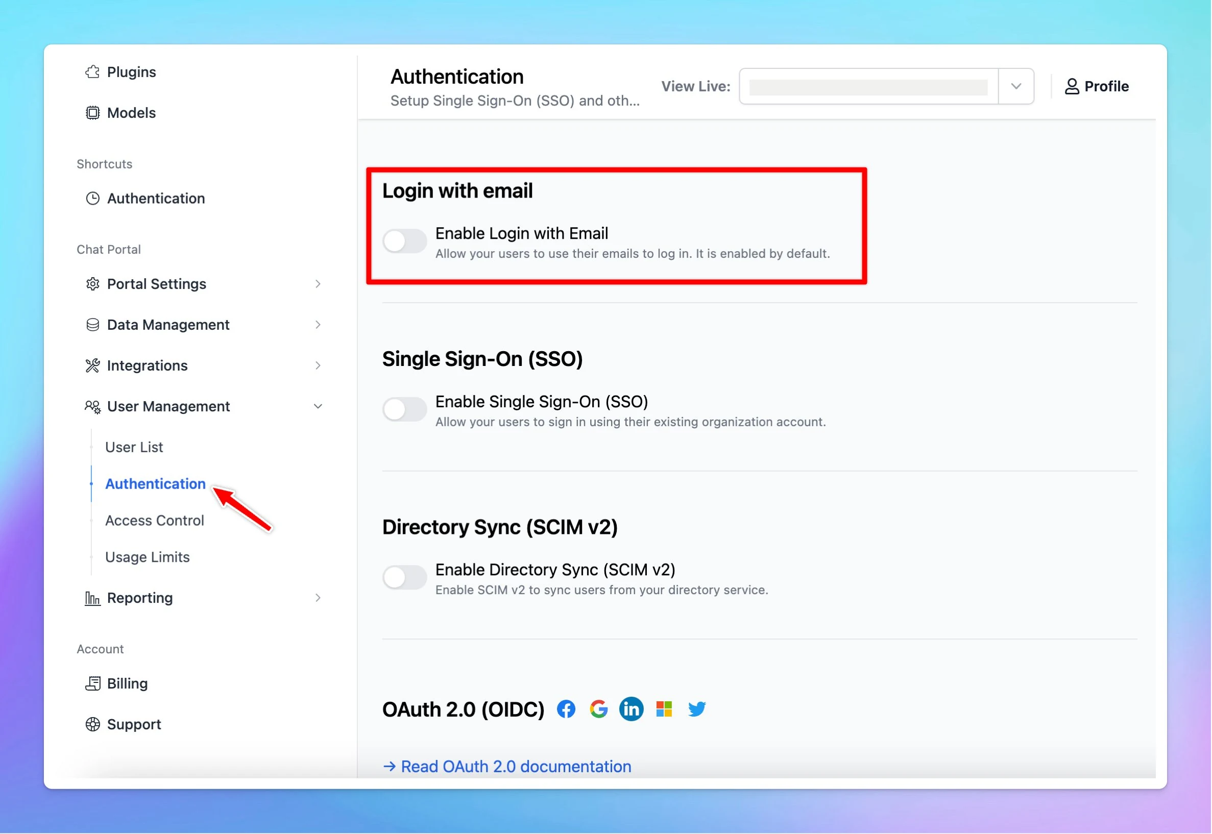 Enable / Disable Email Login Option (screenshot 1 of 2)