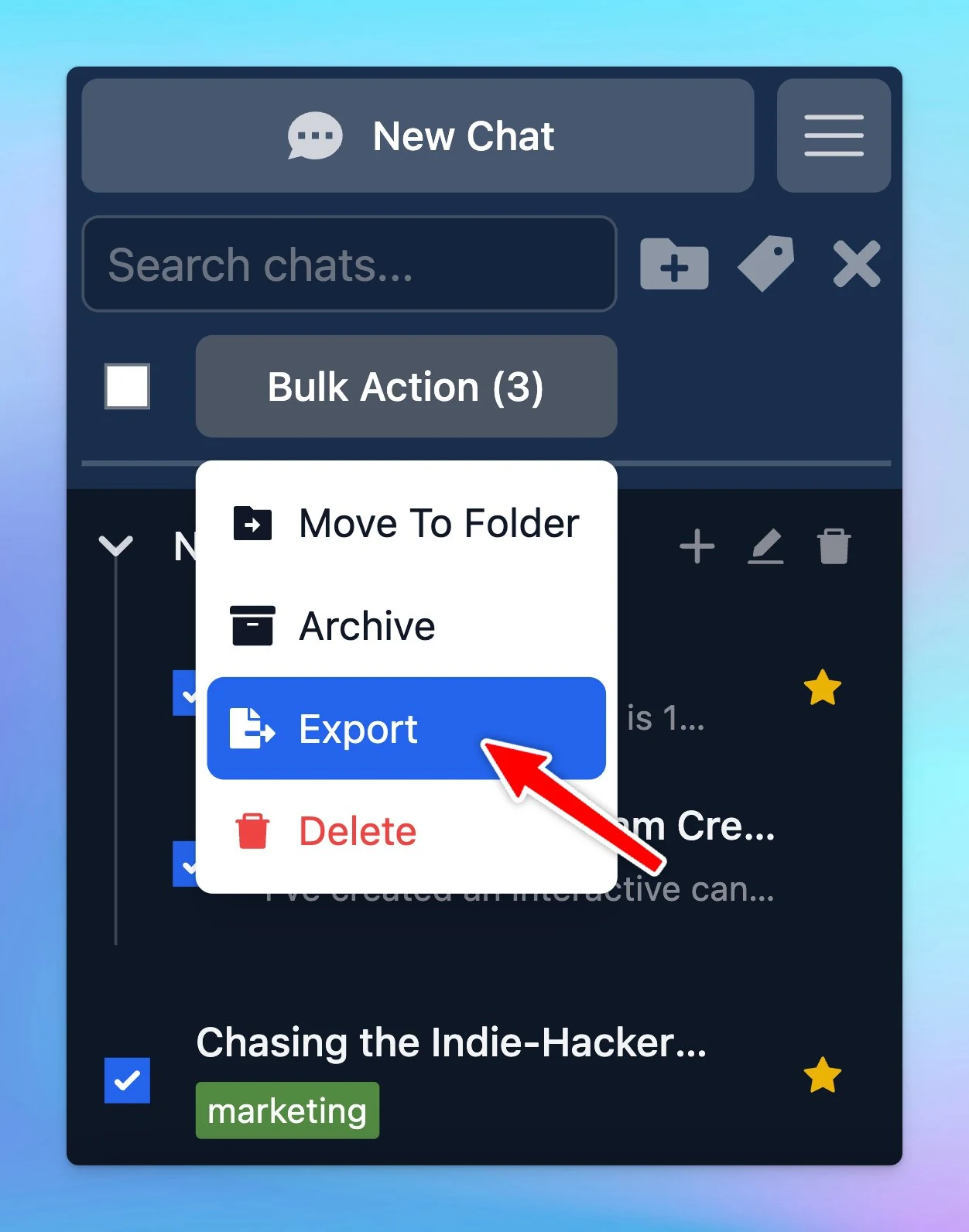 Export a single chat or multiple chats as JSON (screenshot 2 of 2)