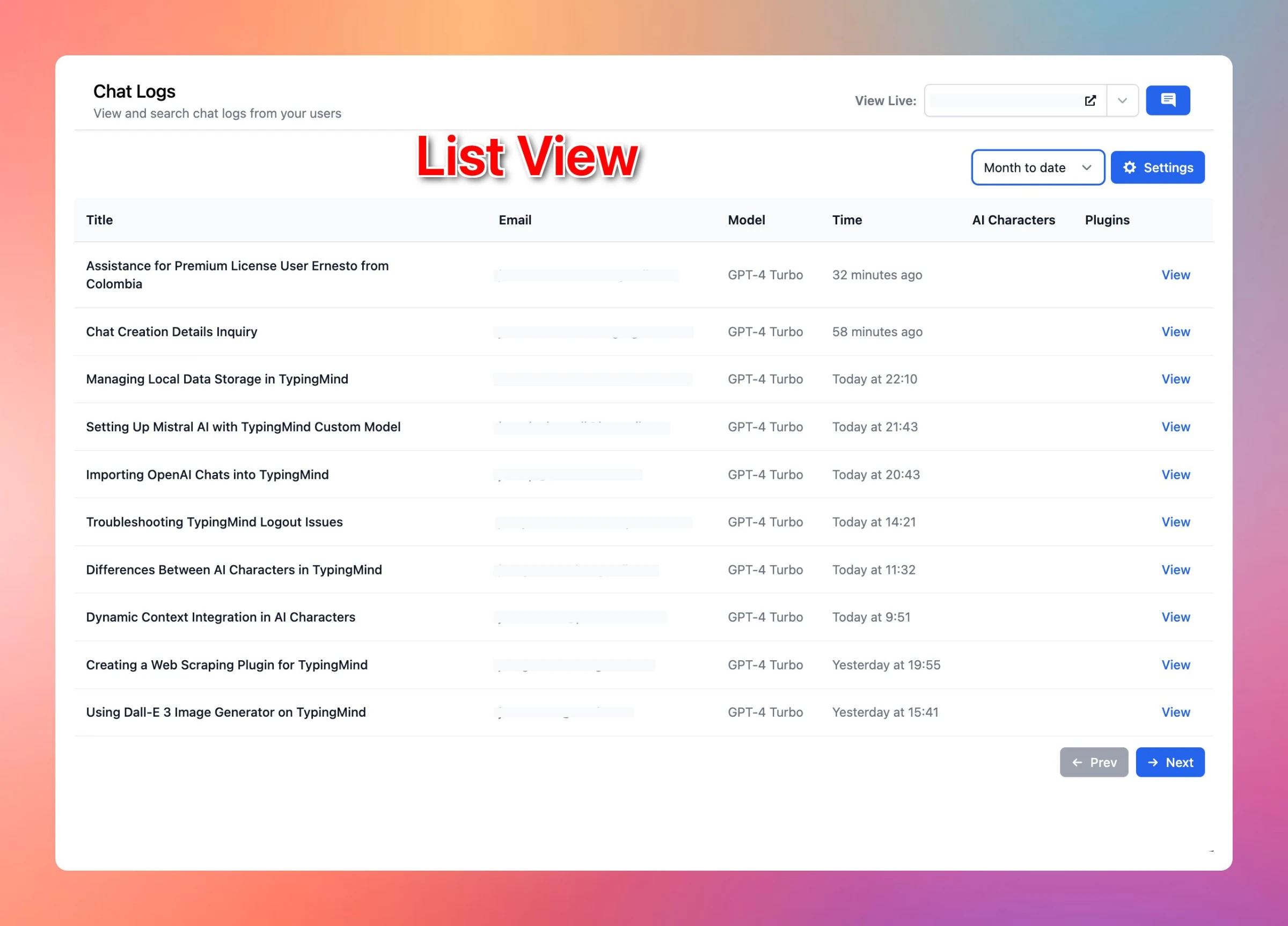 New Chat logs UI (screenshot 2 of 3)