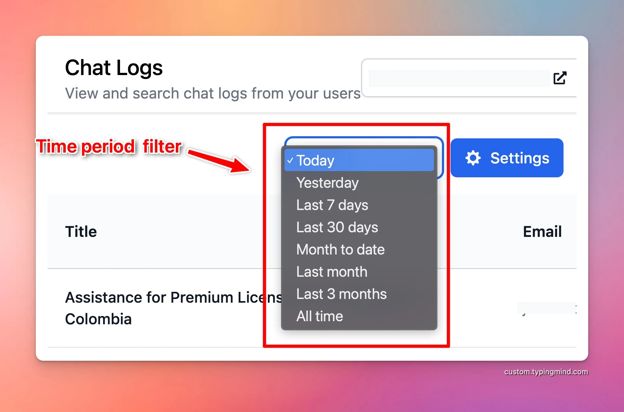 New Chat logs UI (screenshot 1 of 3)