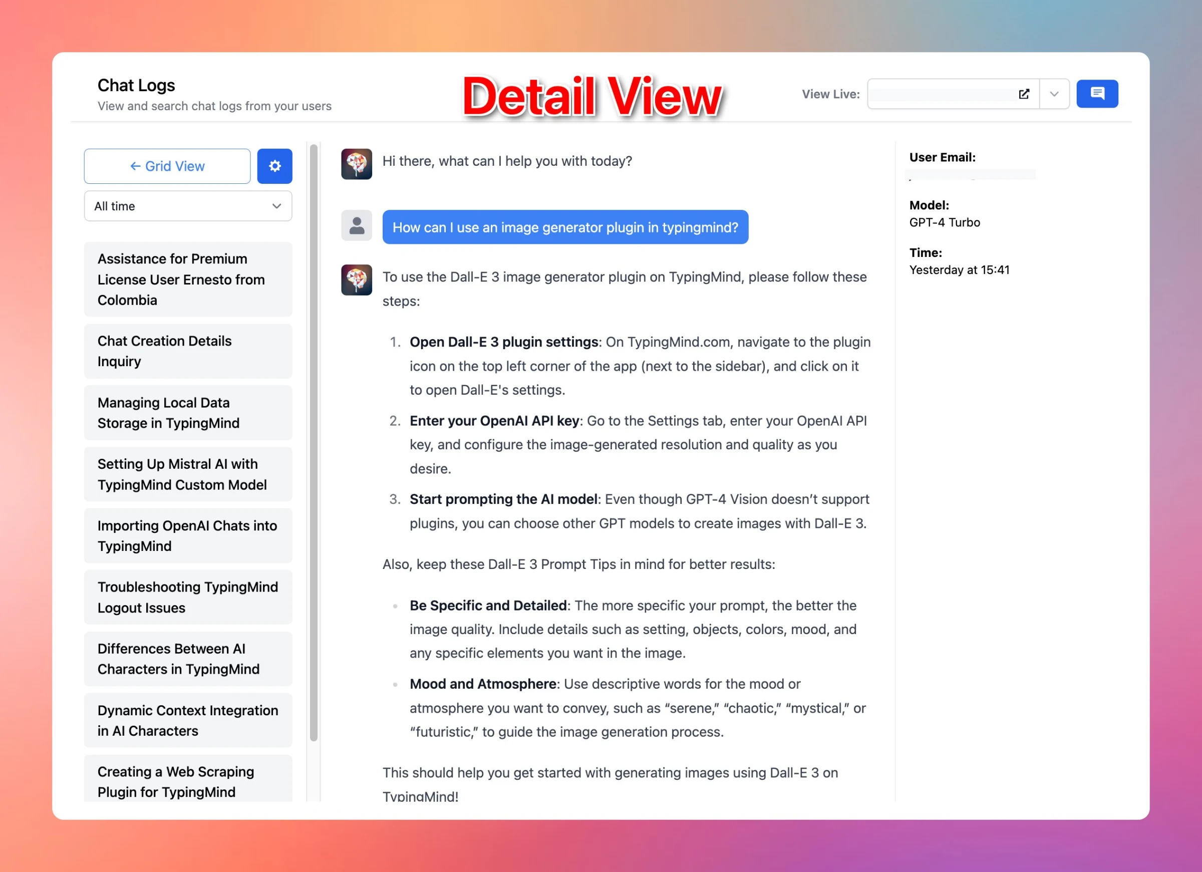 New Chat logs UI (screenshot 3 of 3)