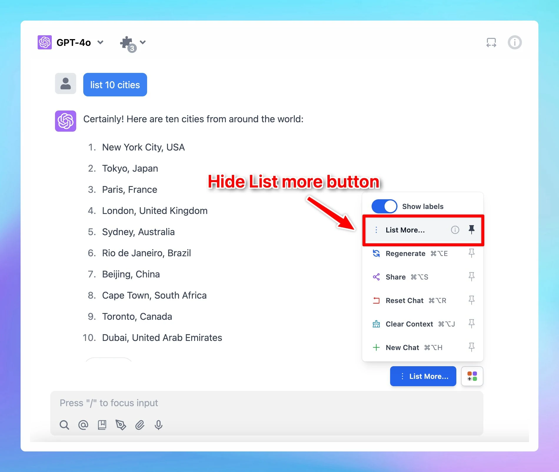 Option to hide List More button (screenshot 1 of 2)