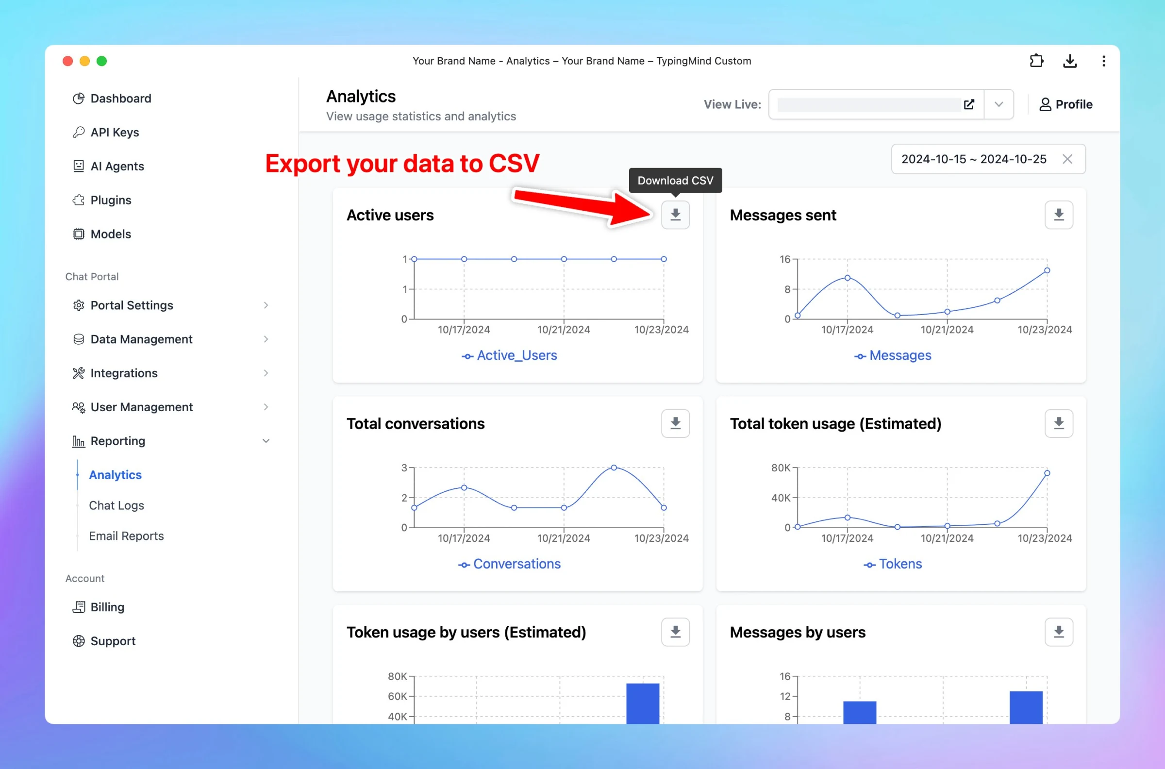 Select date range and export data to CSV in Analytics page (screenshot 2 of 2)