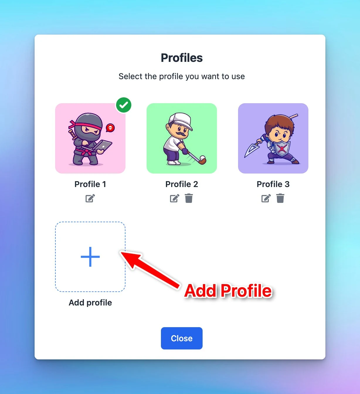 Set up Multiple Profiles (screenshot 1 of 2)