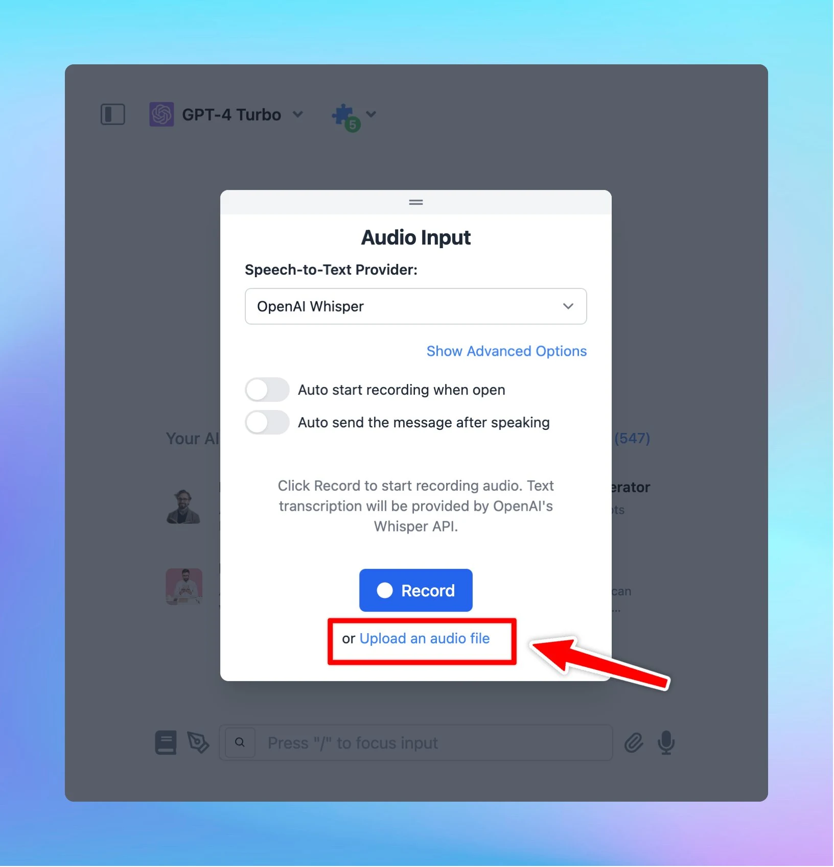 Upload audio file for transcription
