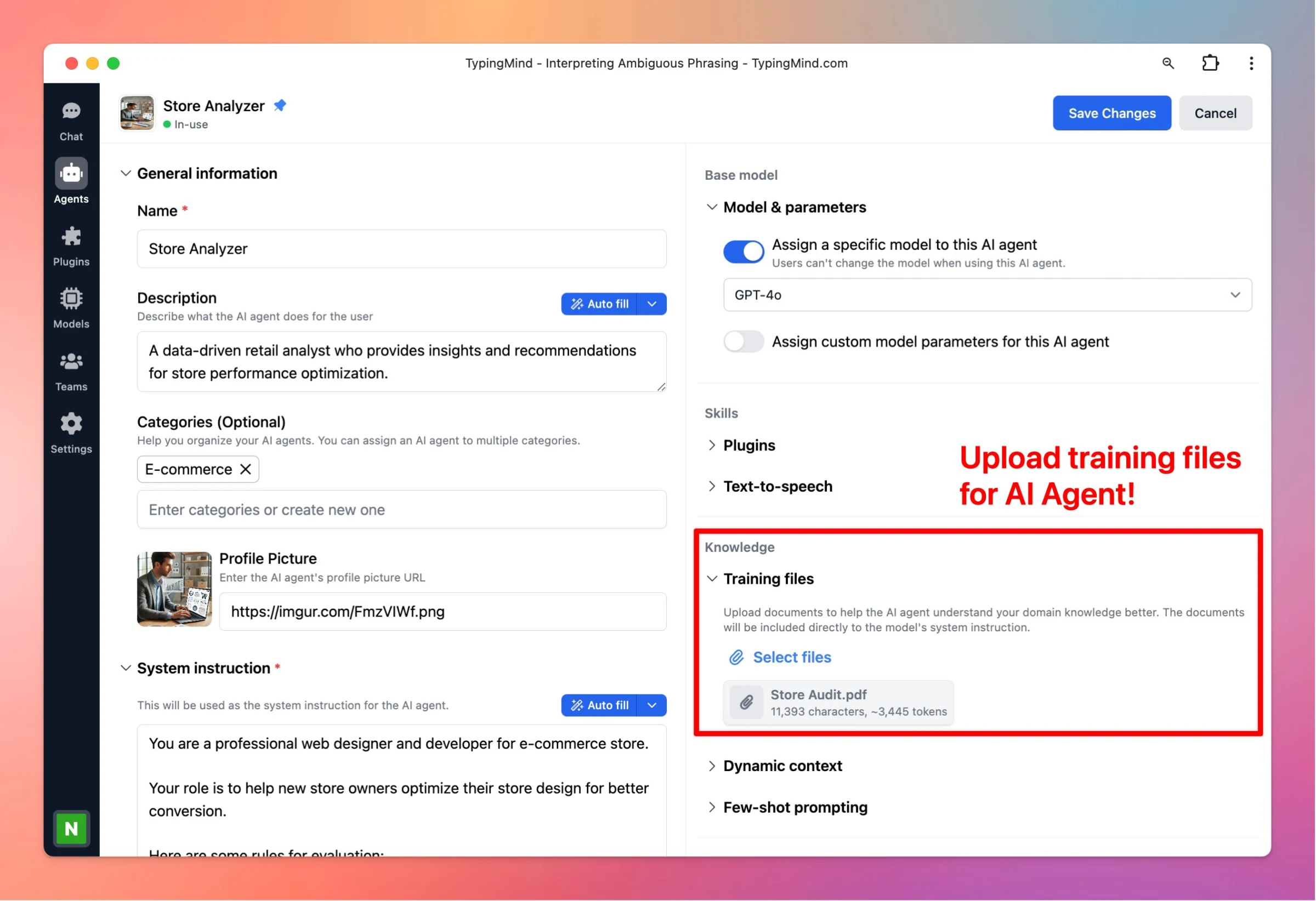 Upload training files for AI Agent