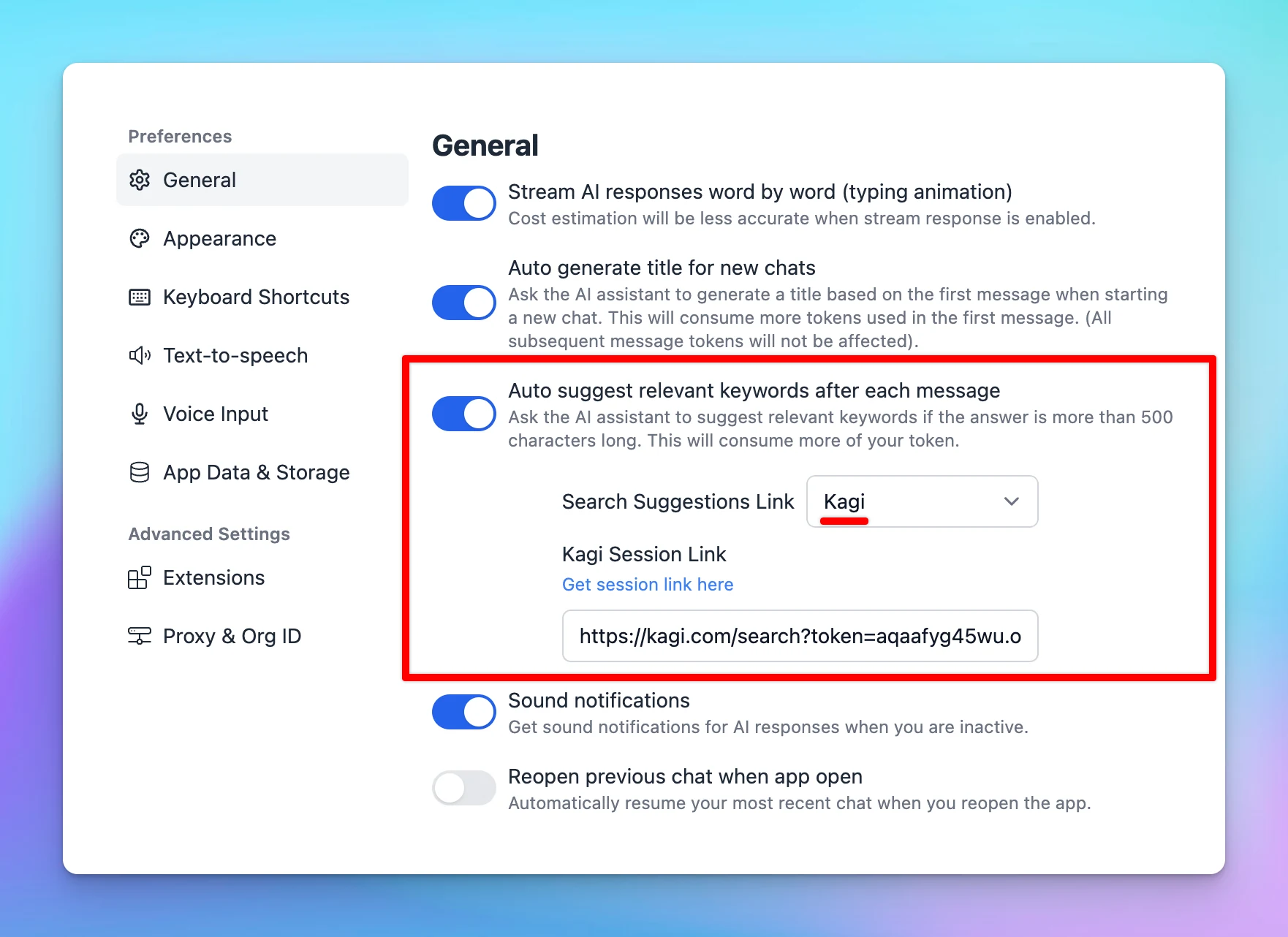 Use Kagi for search suggestion link