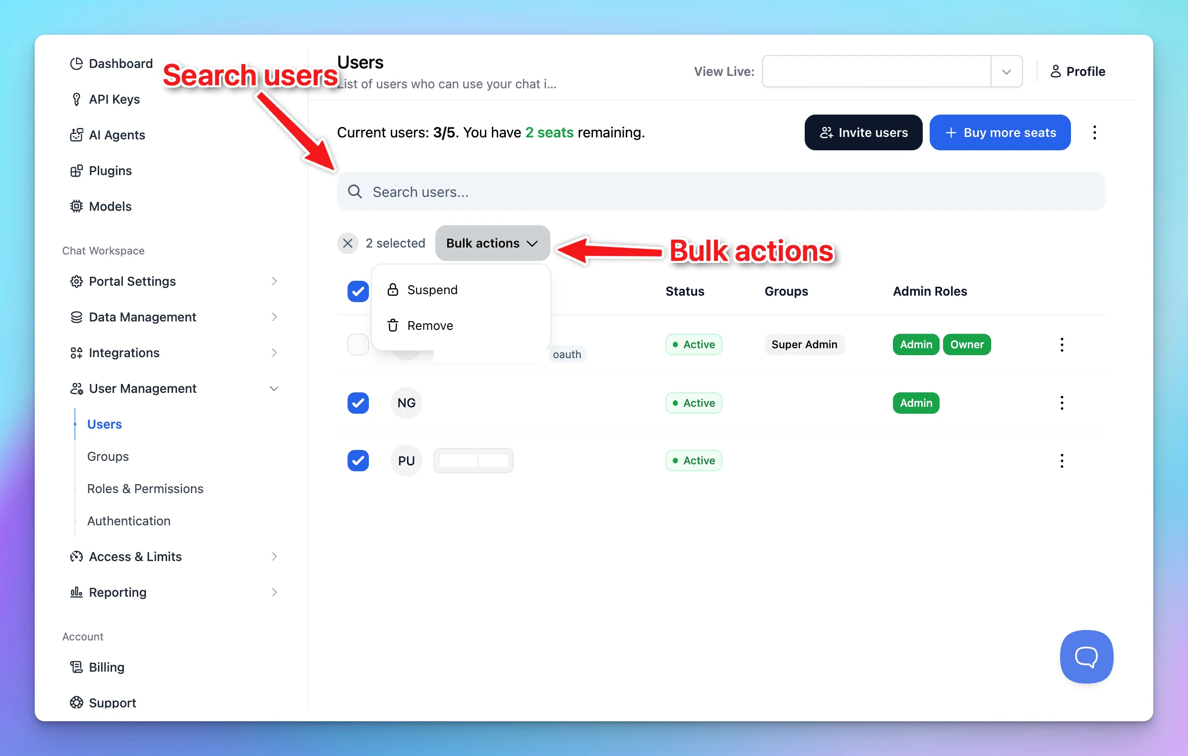 Bulk Delete/Suspend Users - Search Users for Team version (image 1)