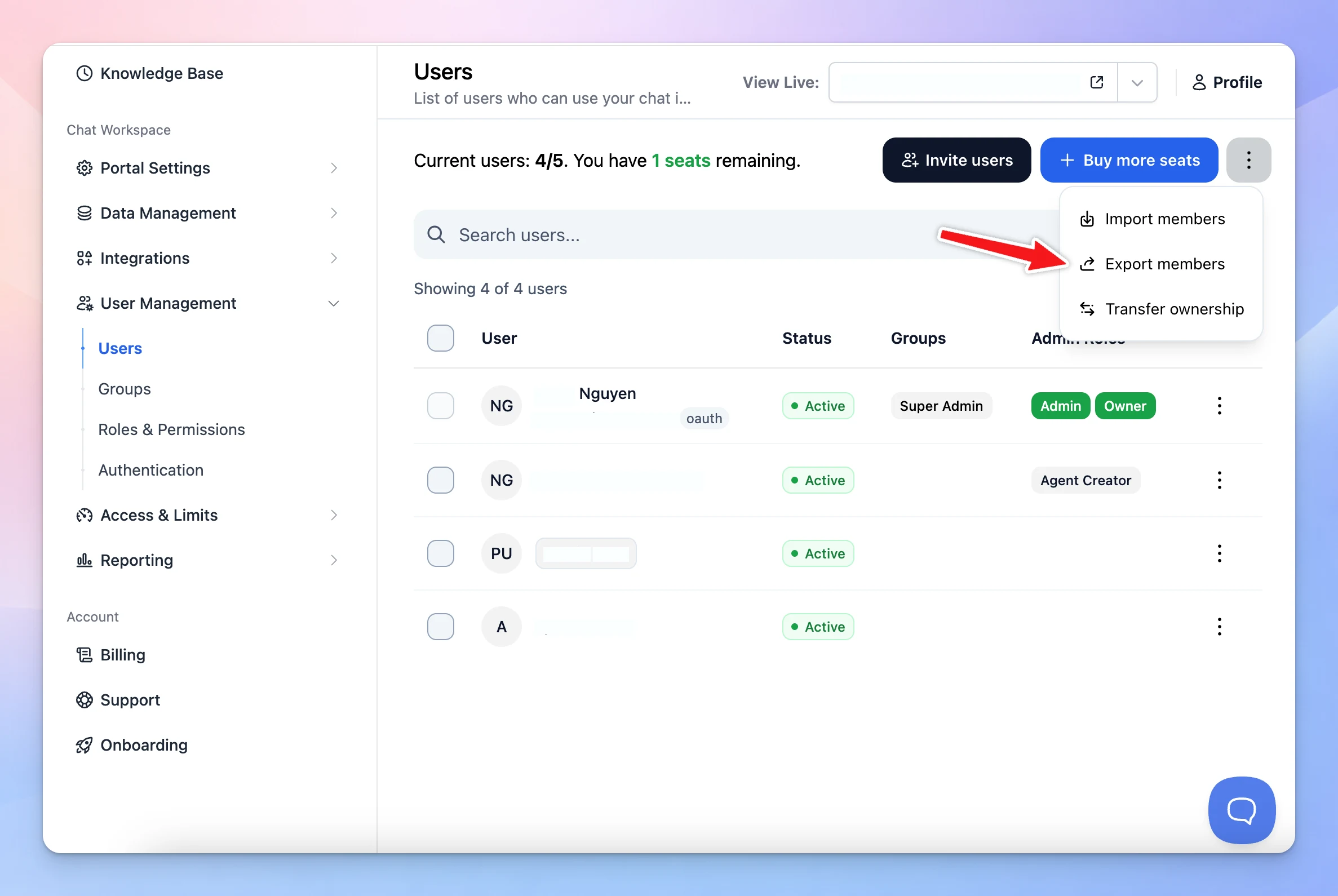 Export members via Admin Panel (image 1)