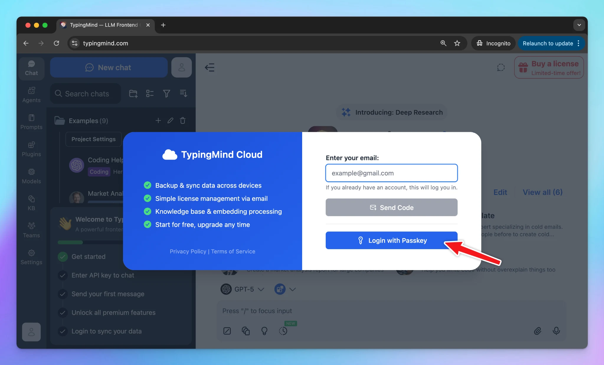 Sign in with a passkey for TypingCloud account (image 1)