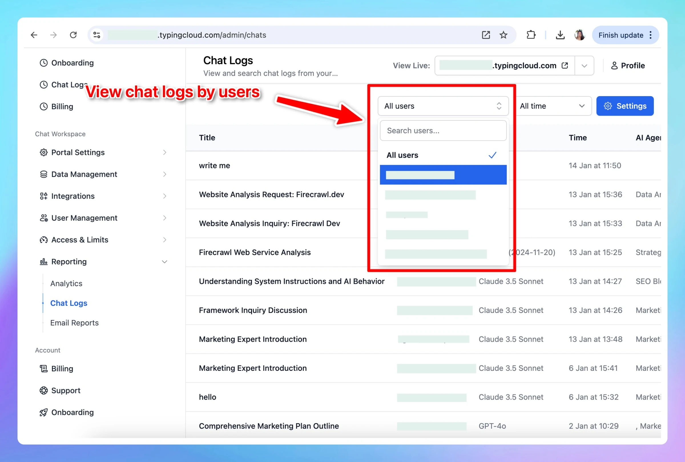 View chat logs by users