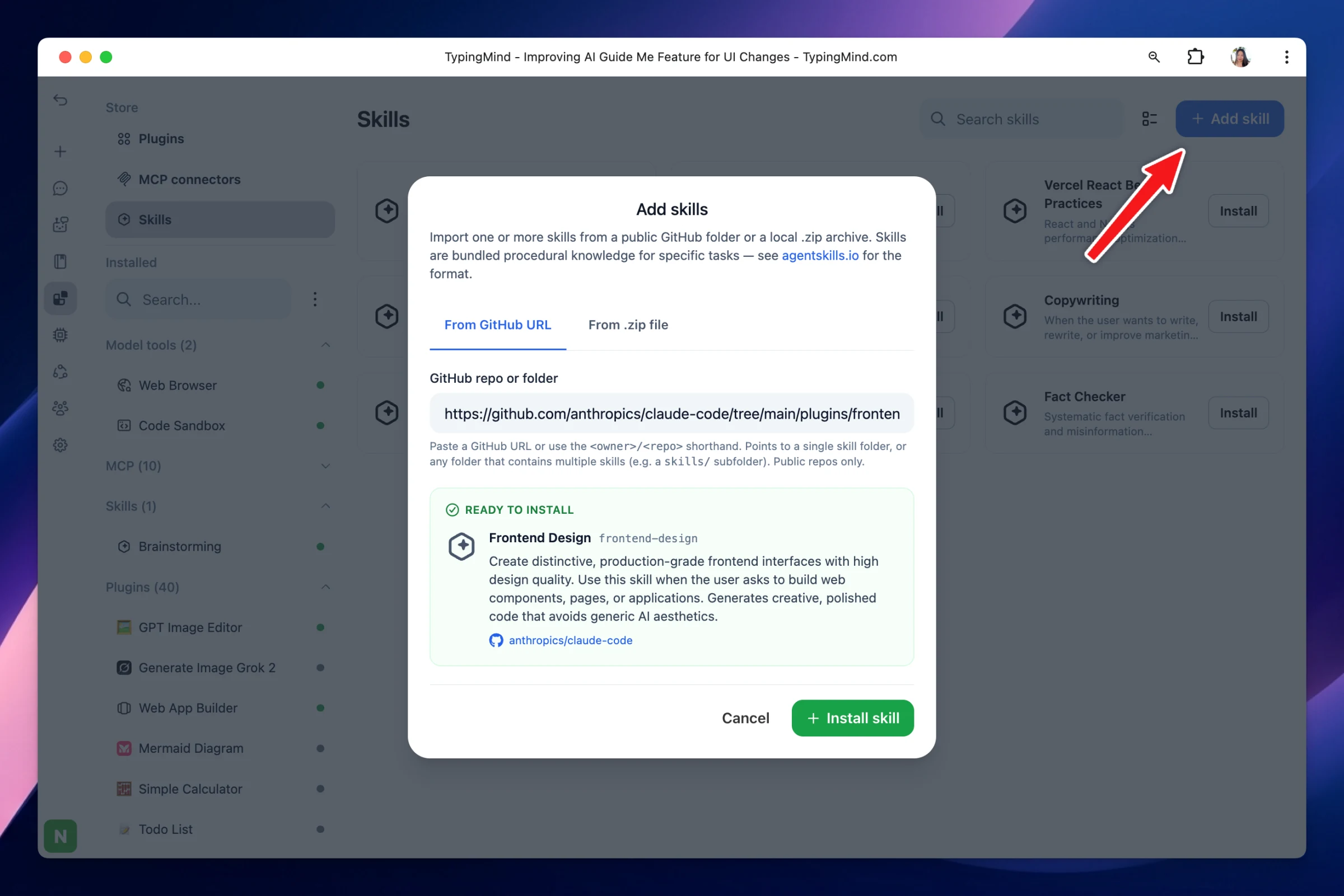 Import from GitHub URL or .zip file